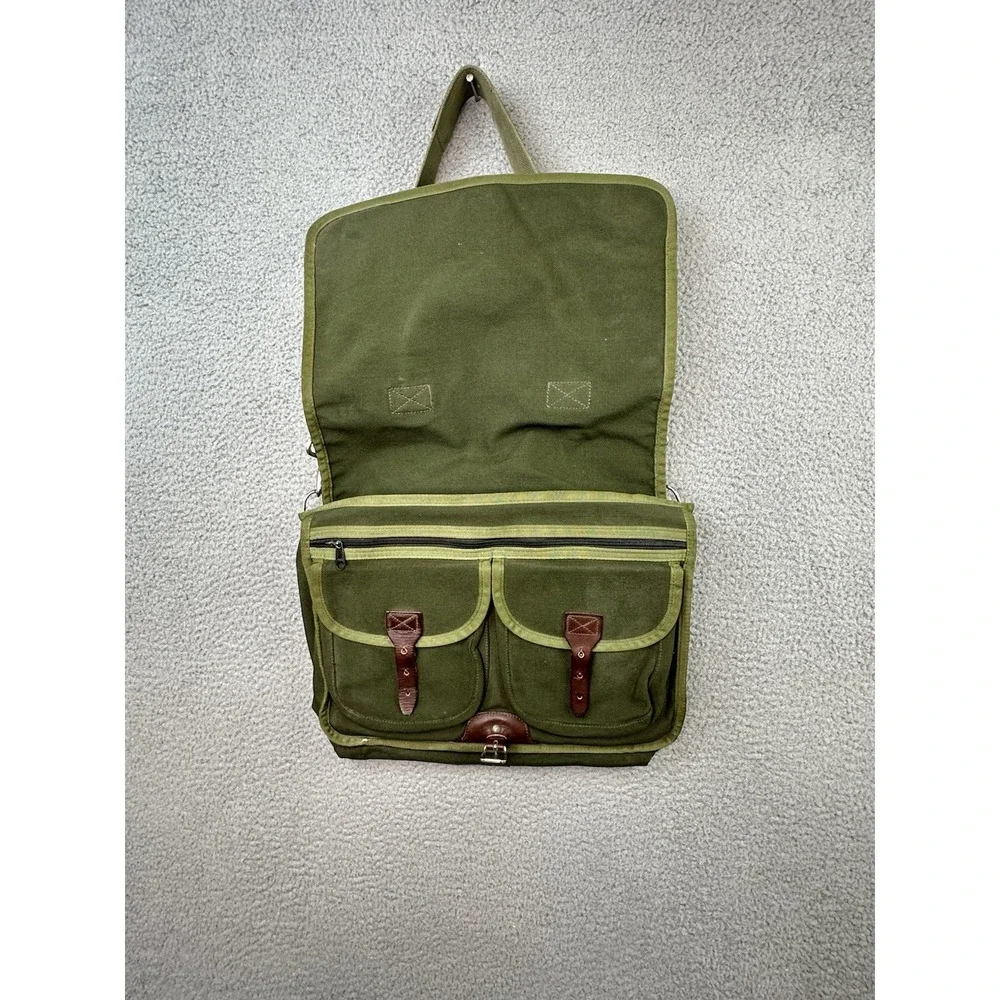 VTG Diamond Bluff Canvas Leather Briefcase Messenger Bag Battenkill Style USA